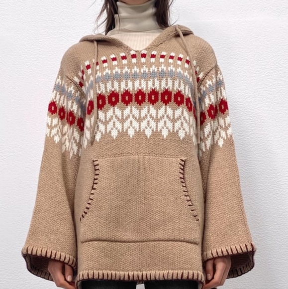 Wool Blend Jacquard Poncho - Picture 3 of 7